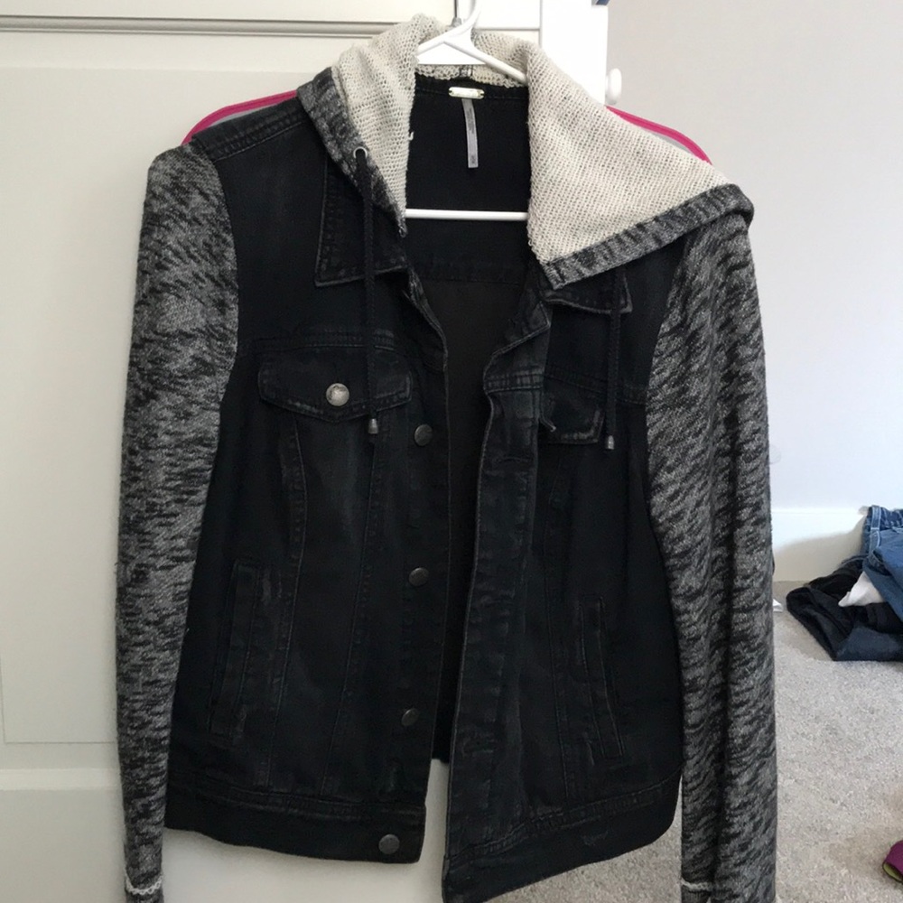 Free People Black Denim hooded jacket